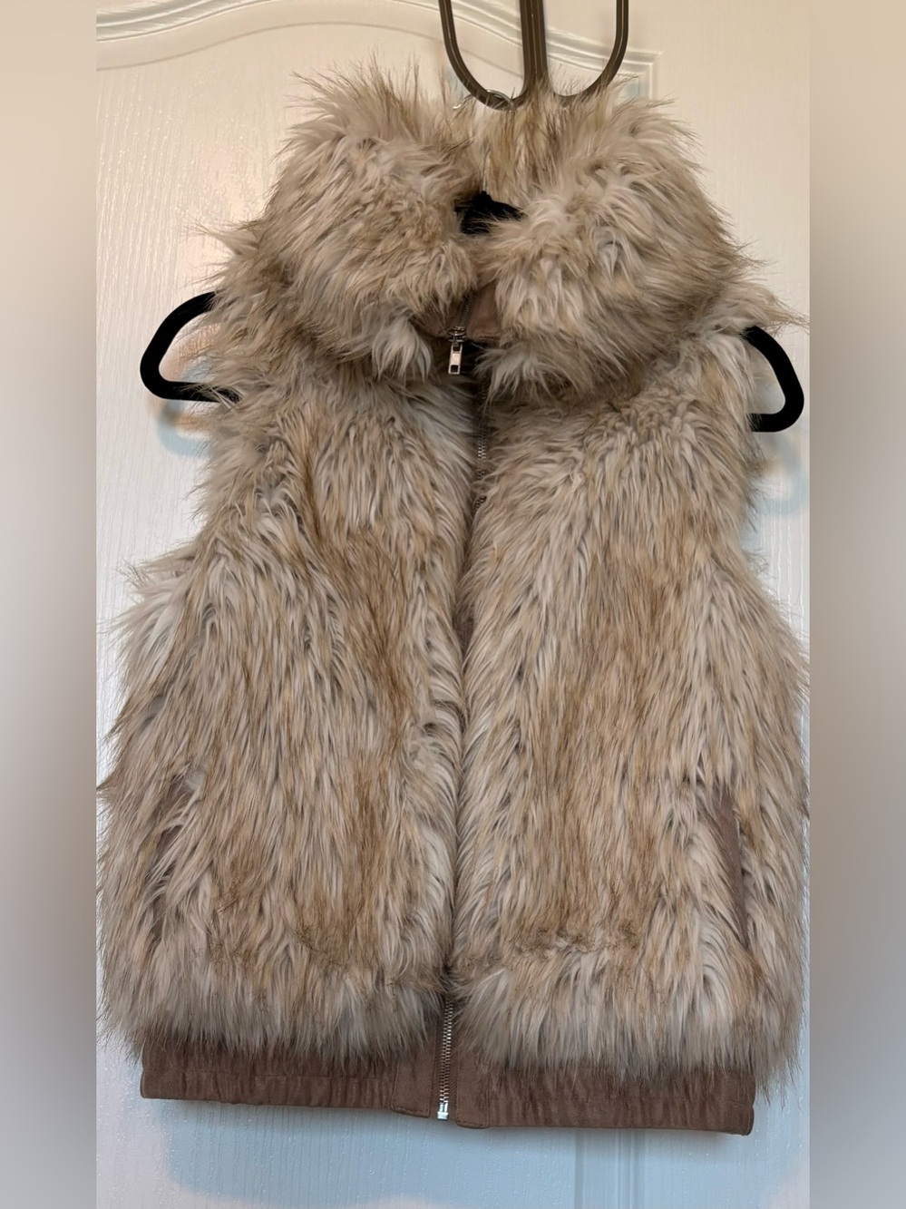 BB Dakota Girls' Faux Fur Hooded Vest in Light Taupe